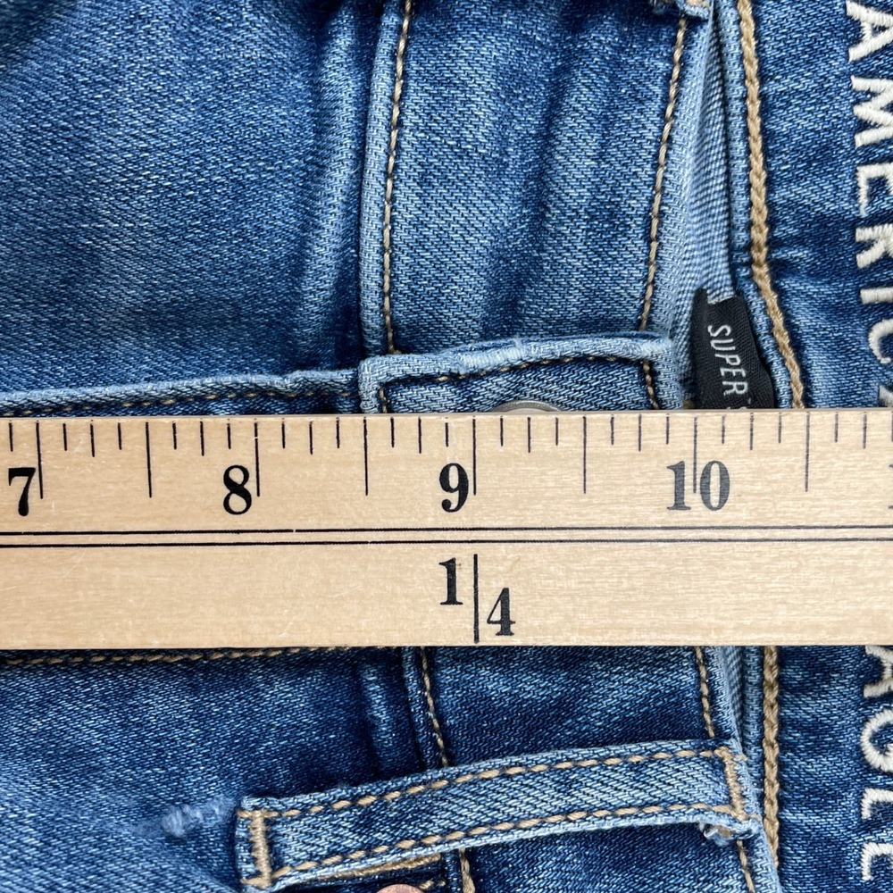 American Eagle Jeans Womens 2 Blue Super Hi-Rise Flare Super Stretch Distressed - Picture 9 of 10